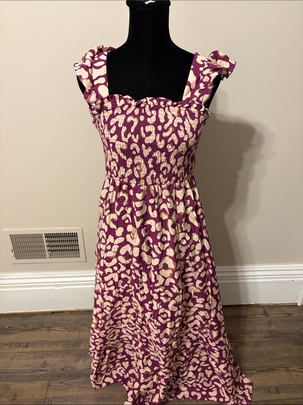 Purple and Cream Printed Smocked Sundress